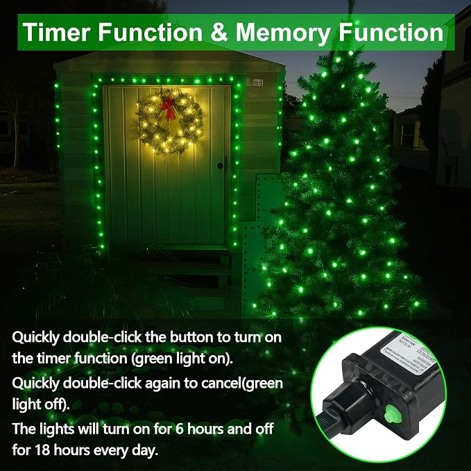 200 LED Connectable String Lights, 66FT Christmas Lights Outdoor Indoor | Green, 13 Modes, Timer, Clear Wire Waterproof Twinkle Fairy Lights Plug in for Bedroom Classroom Patio Xmas Tree Decor