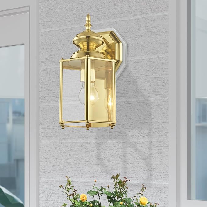 Livex Lighting 2007-02 Outdoor Wall Lantern, Polished Brass | Clear Beveled Glass Shades