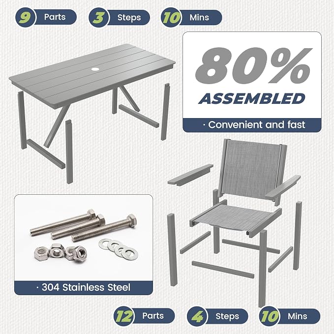 7 Pieces Outdoor Dining Sets HDPE Patio Dining Table and Chair Set for 6