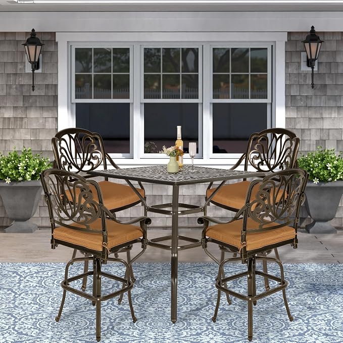 VIVIJASON 35.4" Patio Height Bar Table, All-Weather Cast Aluminum Bar Bistro Table Outdoor Patio Square Dining Table with 2.2" Umbrella Hole for Balcony, Lawn, Garden, Backyard, Antique Bronze