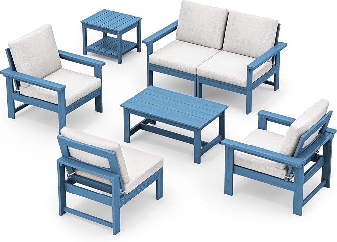 SERWALL HDPE Outdoor Patio Furniture Set | with Coffee Table & Side Table