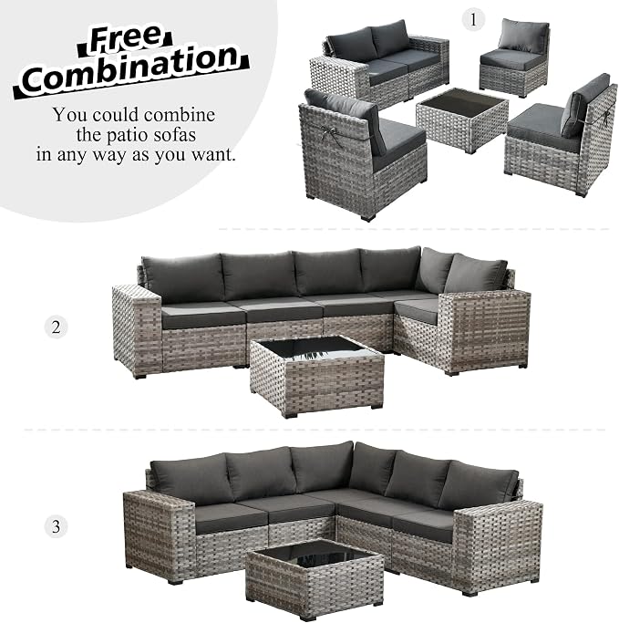 HOOOWOOO 9 Piece Modular Patio Outdoor Sectional Furniture Set with Gas Propane Fire Pit Table,Wicker Conversation Sofa Set with Swivel Chairs,Outside Couch Set(Black)