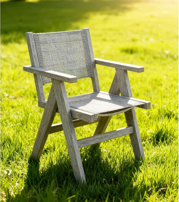Patio Outdoor Chair, Dining Chair, Durable HIPS Material, Ergonomic Design, Mesh Chair for Patio, Gardens, Pool, Camping ect.(Light Gray)