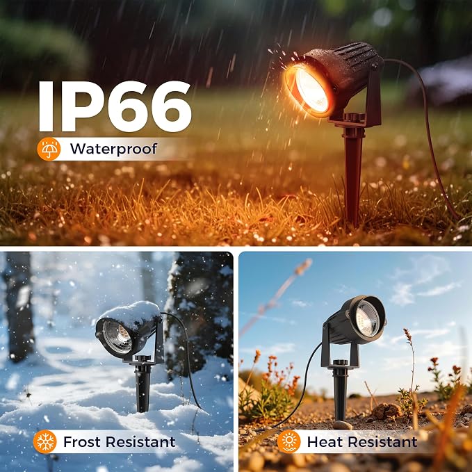 L LOHAS LED Orange Halloween Outdoor Spotlight 5W Dusk to Dawn 2 Pack | Orange Halloween Outdoor Lighting with Auto On/Off Control, Landscape Spotlights for Holiday, Tree and Yard Decoration