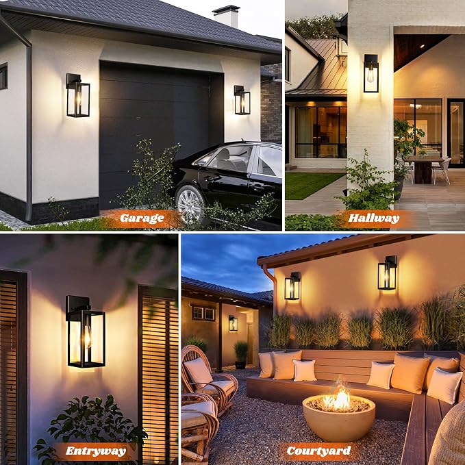 2-Pack Outdoor Lights for House, Waterproof Bronze Exterior Light Fixtures with Clear Glass, Anti-Rust Outside Wall Lanterns Sconces, Front Porch Lights for Garage Doorway, Bulbs Not Included