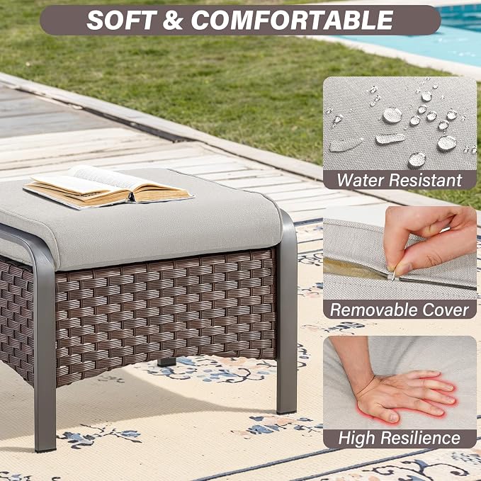 Belord 5-Piece Outdoor Patio Furniture Set All-Weather Wicker Couch with Swivel Rocker Outdoor Chairs and Multi-Functional Ottomans, Patio Conversation Set for Backyard Garden Balcony