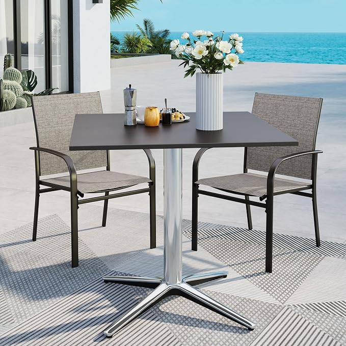 MFSTUDIO Outdoor Patio Bistro Table, Square Patio Dining Table for 2 to 4, 31" Metal Outdoor Side Coffe Table for Balcony Backyard Patio Garden or Indoor