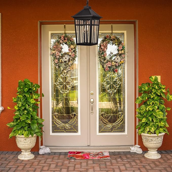 Darkaway Large Outdoor Pendant Light Fixture, 16inch Outdoor Hanging Light Porch Lights Fixtures Anti-Rust Waterproof Aluminum with Seeded Glass for Porch Entryway Doorway Farmhouse (Black,Large)