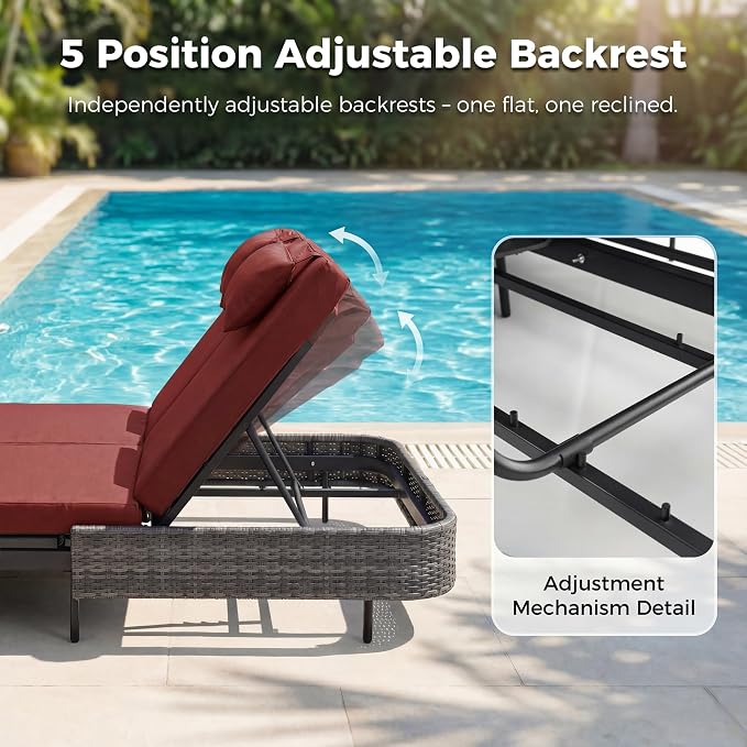 NICESOUL 20 Piece Outdoor Patio Furniture Set with Fire Pit and Chaise Lounge, 500 lbs High Weight Capacity Outdoor Sectional with Fire Pit, 16-Seat Deep Seating Sectional, Charcoal/Burgundy