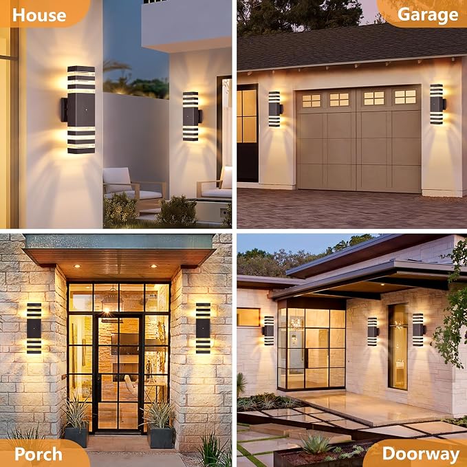 DASTOR 4 Pack Dusk to Dawn Outdoor Light Fixture, Modern Wall Lights Brown Exterior Sconce, 3000K Up and Down Porch Lights for House Garage Patio