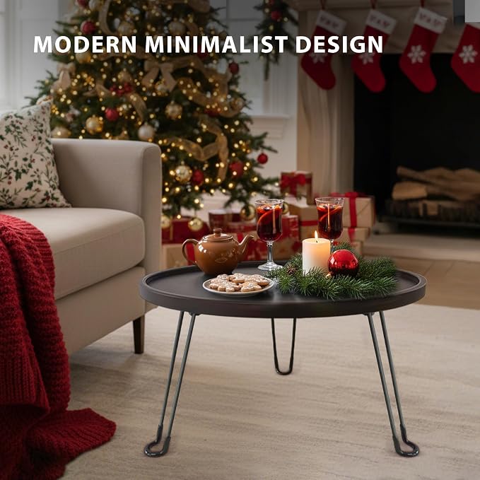 17.7 in Outdoor Round Side Table, Small Patio Table, Japanese Tatami Table, Foldable and Portable to Save Space, Suitable for Home Garden, Indoor and Outdoor Use