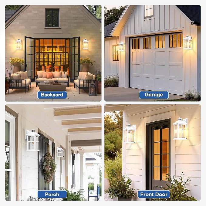 Large White Outdoor Wall Lights, Motion Sensor Porch Light Outdoor, Dusk to Dawn Outdoor Light Fixtures, Waterproof Outside Lights for House, Garden, Front Porch, Tempered Glass, Anti-Rust