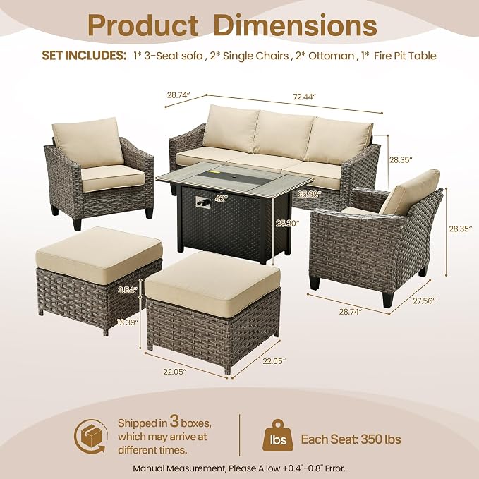 CAODOC Wicker Patio Furniture Set,7 Pieces Modern Outdoor Conversation Set Sectional Sofa with Cushion and Ottomans for Garden, Poolside, Backyard