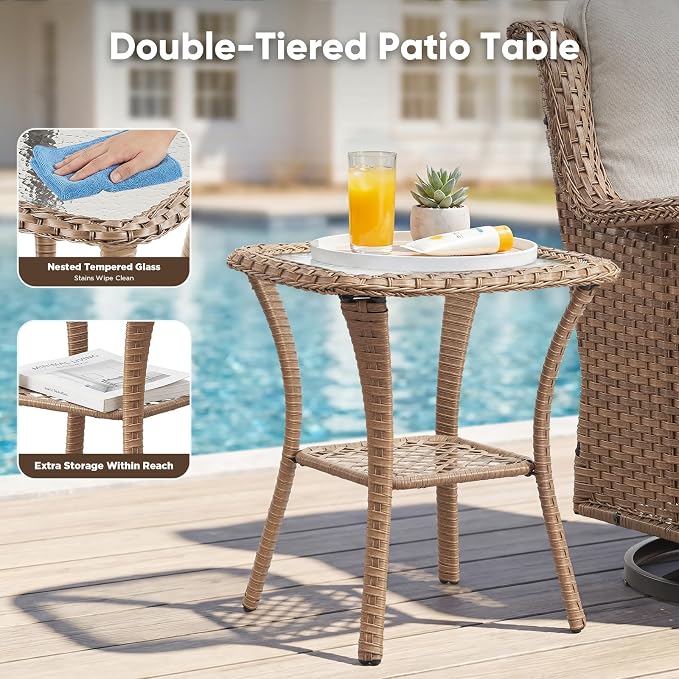 Belord Patio Wicker Chairs Swivel Rocker,Outdoor Patio Furniture Set with Rattan Side Table, All Weather Conversation Set for Porch Poolside Balcony, Yellow Wicker/Beige
