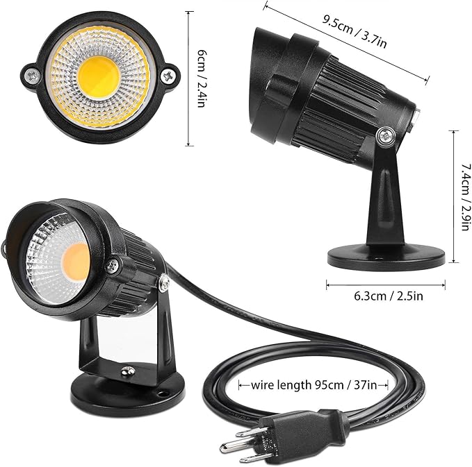 LED Landscape Up Down Light 5W White LED Decorative Spotlight Lamp 110V with Plug for Indoor Outdoor Yard Step Wall Lighting (Warm White) (Include Spike)