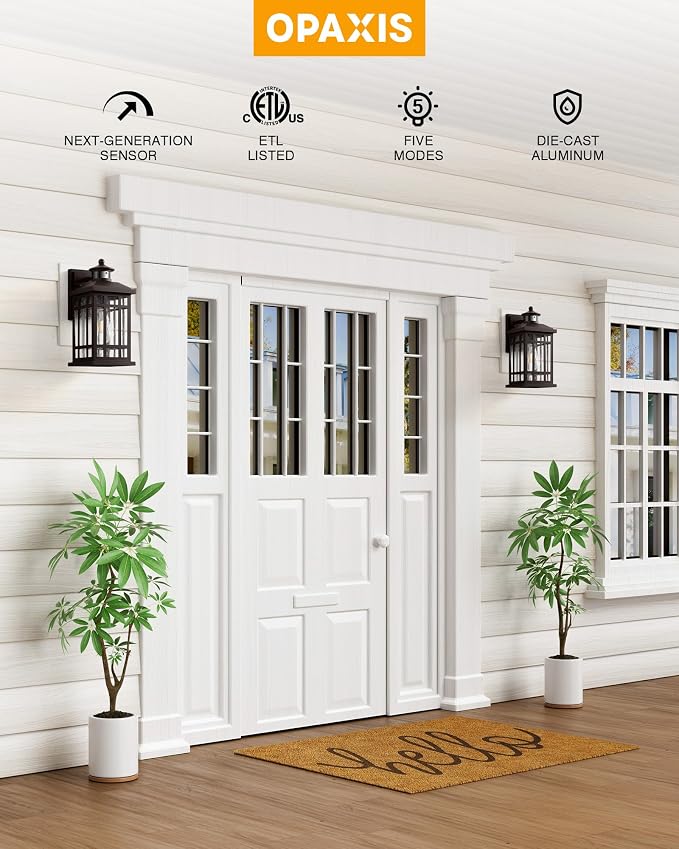 Porch Lights Outdoor with Motion Sensor, 2 Packs Oil Rubbed Bronze Outside Lantern Fixtures Wall Mount, Aluminium Anti-Rust Exterior Wall Light, Dusk to Dawn Coach Light for Garage Patio Entry