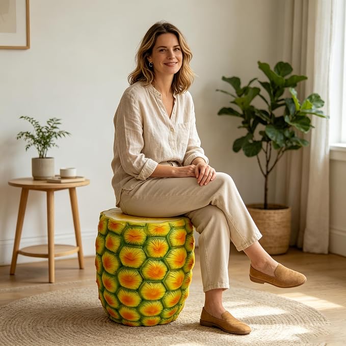 14" Pineapple Stool Side Table Home Decor, Weather Resistant Resin Garden Stool Plant Stand, Multi-Purpose Fruit End Table for Patio, Balcony, Indoor & Outdoor Decoration