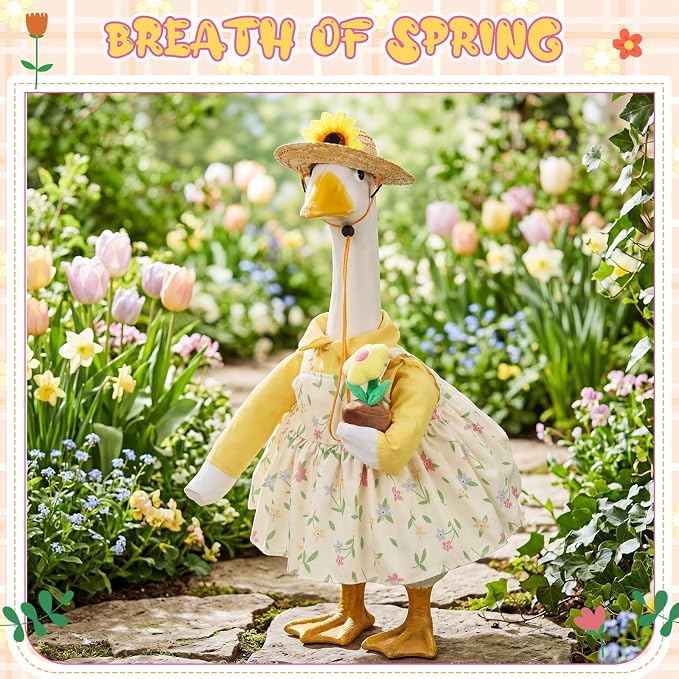 FuWeave Summer Goose Outfit Sunflower Porch Goose Clothes for 23" Large Statue Outdoor Patio Yard Lawn Art Decoration