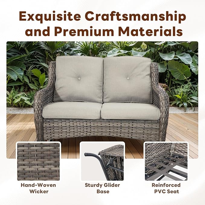 Belord Patio Furniture Set with Fire Pit Table,8 Piece Wicker Outdoor Furniture Set, Swivel Rocker Chairs with Ottomans and Loveseat, All Weather Patio Conversation Set, for Pool,Yard Gray Wicker/Gray