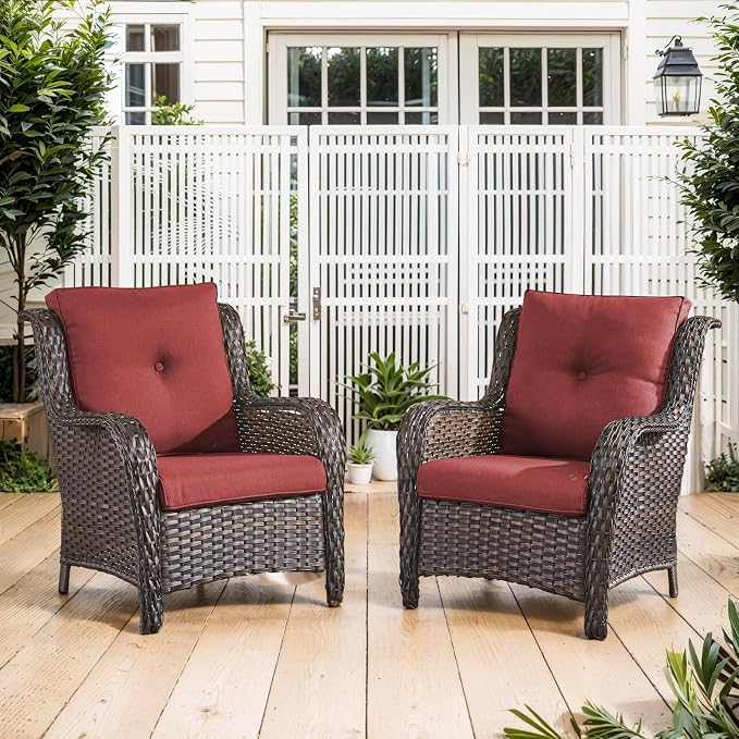 Belord Outdoor Wicker Furniture 5 Pieces Patio Furniture Set Patio Chairs with Ottomans and Side Table Conversation Set for Porch Garden Deck Balcony Poolside