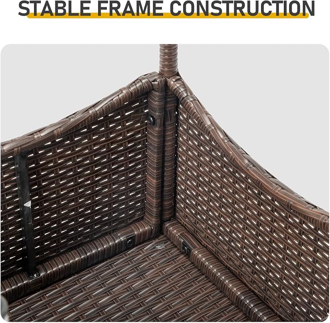 Outdoor Wicker Patio Side Tables for Outside, Tempered Glass Top Wicker Table with Storage End Table for Balcony Porch Deck