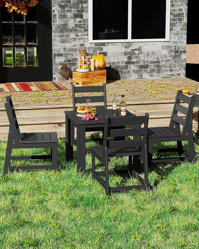 GREENVINES Patio-Chair | Outdoor Dining Chairs Set of 2 | HDPE Plastic | Armless |All Weather | for Backyard Deck Poolside Garden | Black