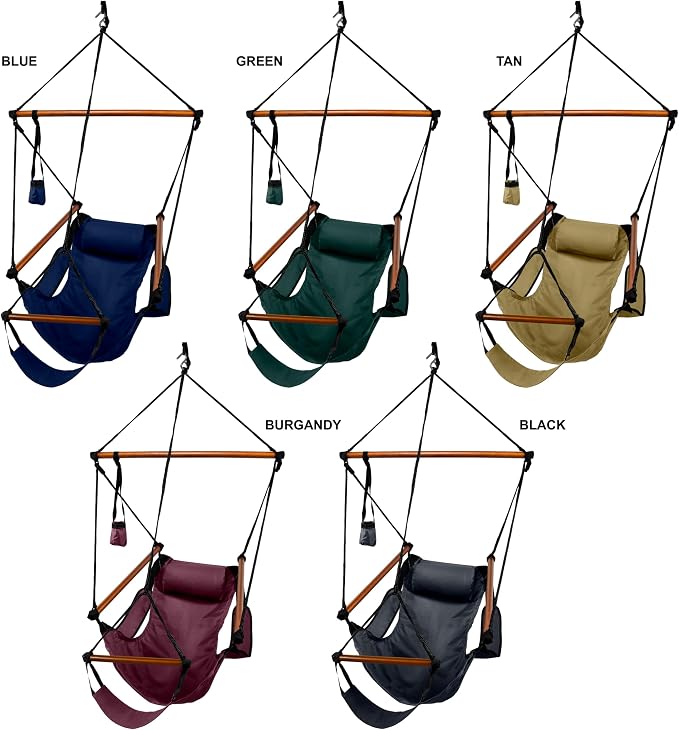 Hanging Hammock Air Chair, Wooden Dowels, Burgundy