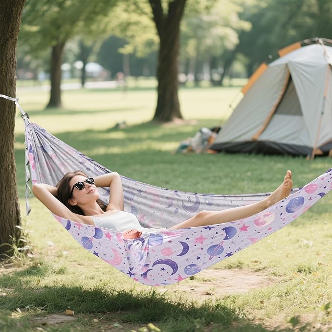 Camping Hammock Outdoor Hammocks for Outside Celestial Moons Planets Beach Trees Portable Lightweight with Pockets Tree Straps Indoor