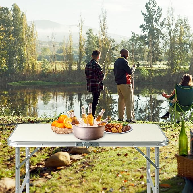 Road Ahead Aluminum Folding Camping Table,3ft Portable Folding Outdoor Table, Lightweight Table, with Carry Handle ,for Beach, BBQ,,Party,Camp Kitchen