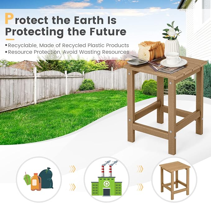 Tangkula Square Outdoor Side Table, Weather Resistant HDPE Adirondack Table, Outdoor Chairside End Tables for Lawn Garden Balcony, Easy Assembly, Patio Side Table, 14 x 14 x 18.5 Inch (1, Brown)