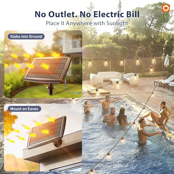addlon 78(72+6) FT Solar String Lights Waterproof with Remote USB, 24+2 LED | Shatterproof Bulbs Patio Lights, Dimmable & Timable 3 Lighting Modes Solar Light for Backyard Camping Garden Decor