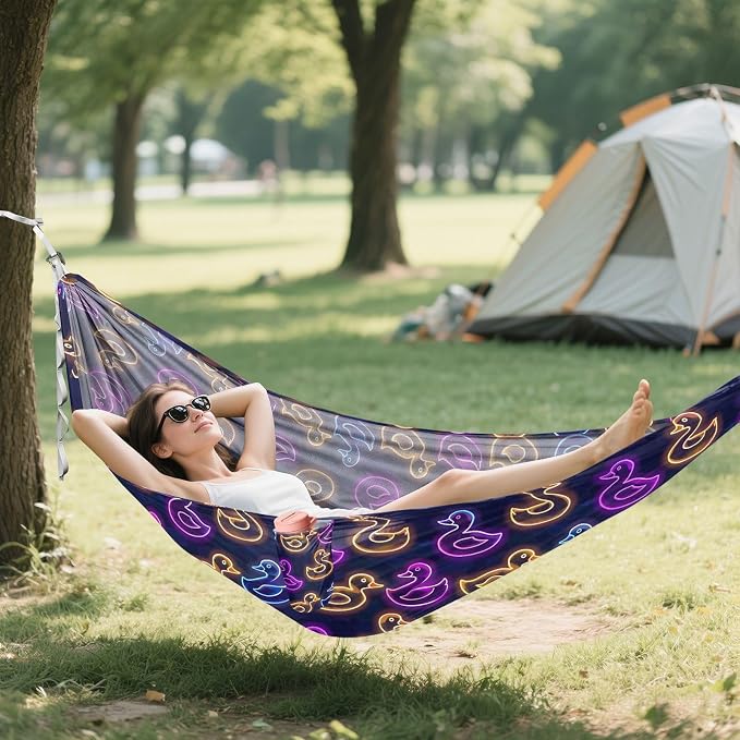 Camping Hammock Outdoor Hammocks for Outside Neon Ducks Beach Trees Portable Lightweight with Pockets Tree Straps Indoor