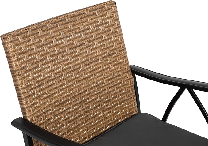 GDFStudio 5-Piece Outdoor Wicker Dining Set, Patio Table and Chairs for 4 with Square Steel Tabletop & Umbrella Hole, Cushioned Rattan Conversation Set for Backyard, Deck, Balcony, Porch,Brown & Grey