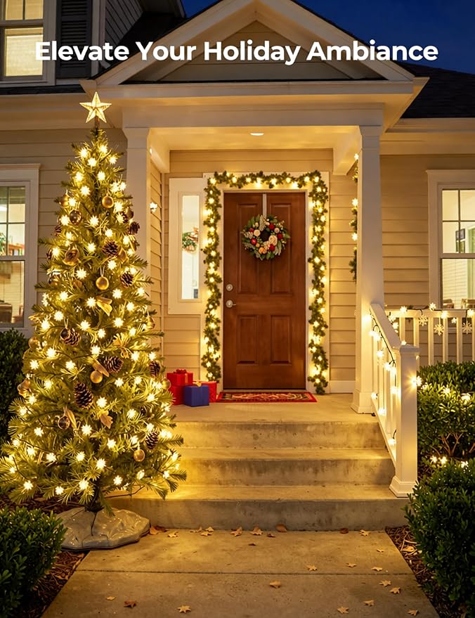 Brightown 50 LED Flower Solar String Lights Outdoor Waterproof, Warm White | Solar Christmas Lights with 8 Modes, Fairy Lights for Garden Fence Yard Lawn Tree Wedding Party