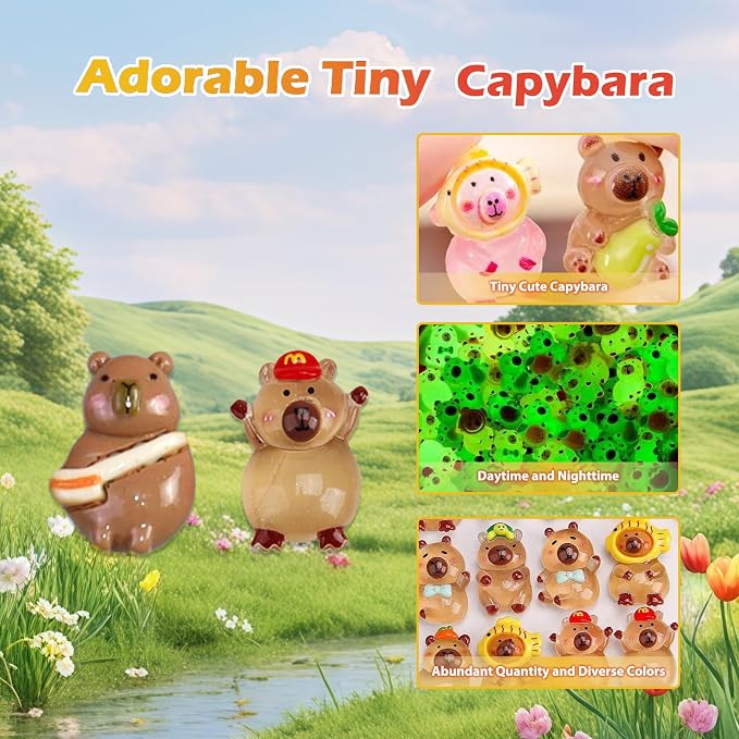 100 Pcs Mystery Capybara Blind Bag: Mini Glow and Classic Resin Capybara Figures Bulk, Mini Capybara Resin Animals for Fairy Garden, Dollhouse Décor, Collectible Surprise