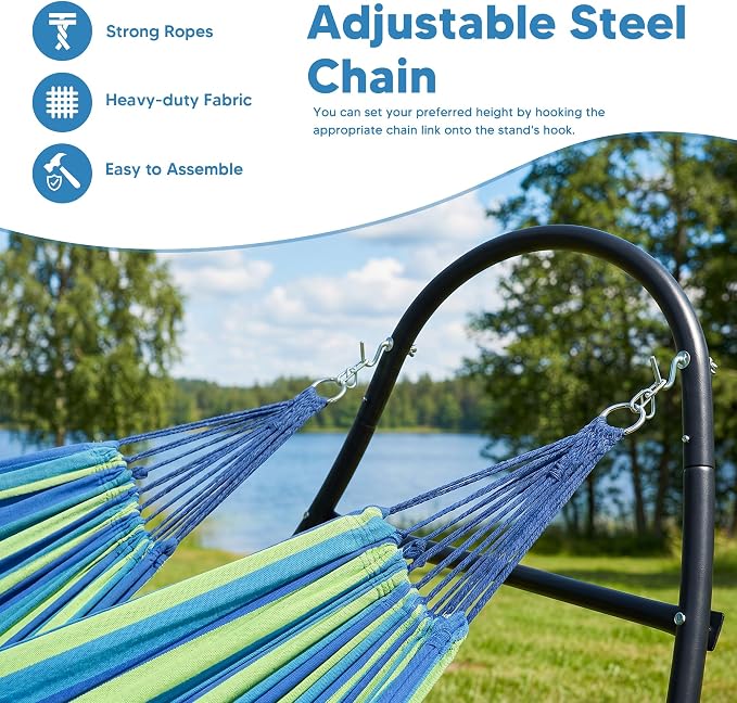 SUNCREAT Portable Outdoor Hammock with Stand, Double Hammocks with Stand for Outside, Patent Pending, Blue & Green
