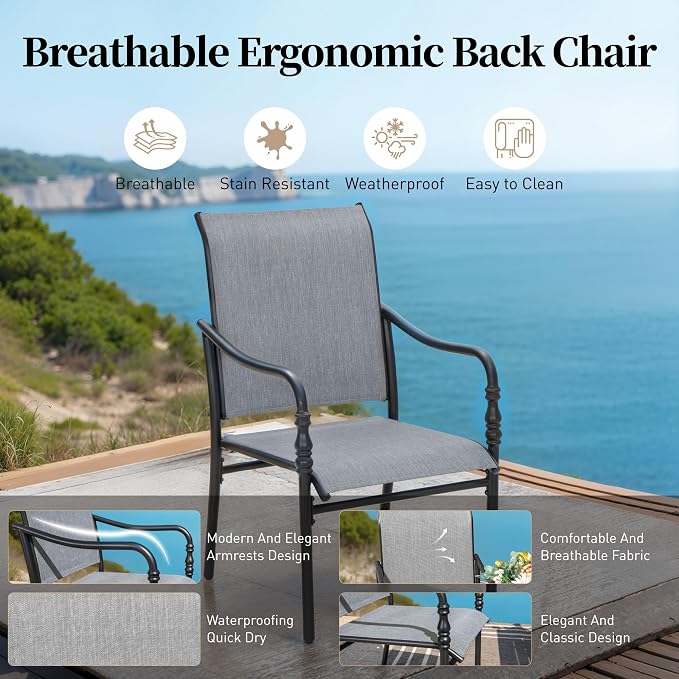 SUNSHINE VALLEY Patio Table and Chairs Set of 8, All-Weather Breathable Textilene Patio Chair with Gourd-Shaped Armrests, 83x39 Rectangle Table with Umbrella Hole, 9 Pcs Metal Frame Patio Dining Set
