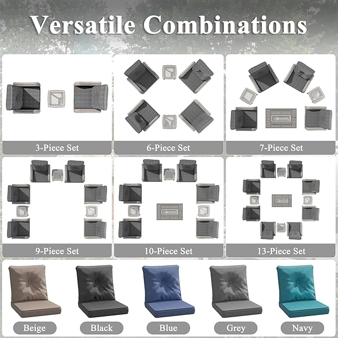 3 Piece Patio Furniture Set with Swivel Rocking Chairs, Outdoor Wicker Conversation Set with 4" Cushions, Glass Side Table, PE Rattan and Rust-Resistant Frame, Black