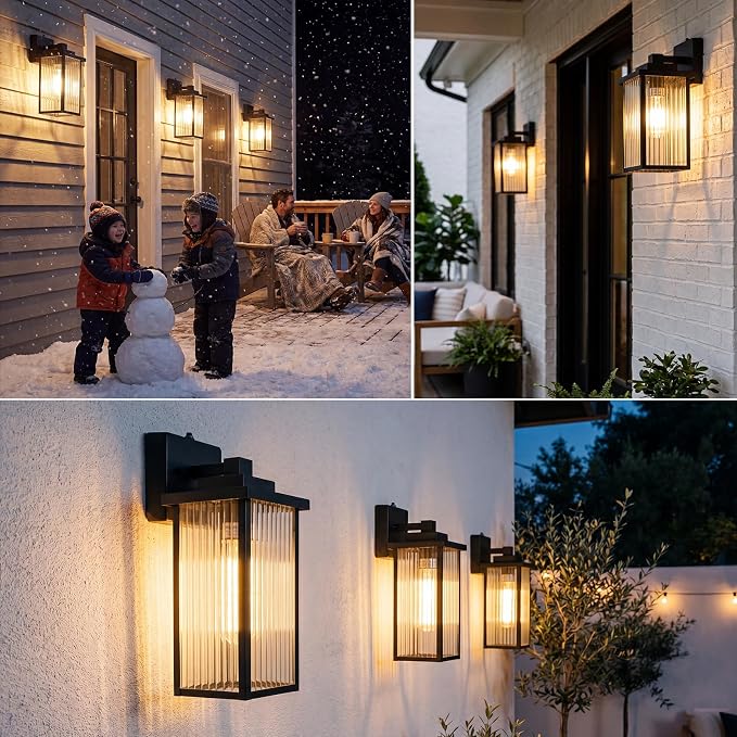 15-Inch Dusk to Dawn Outdoor Wall Light, Matte Black All-Metal Frame | Auto On at Dusk, Off at Dawn. Tempered Glass. Waterproof Rust-Resistant Metal. Pre-Assembled DIY Install on Porch, Garage