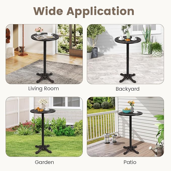 Tangkula 24" Outdoor Round Bar Table, Cast Aluminum Heavy Duty Patio High Table with Stable Cross-Shaped Base, for Garden Porch Balcony or Poolside