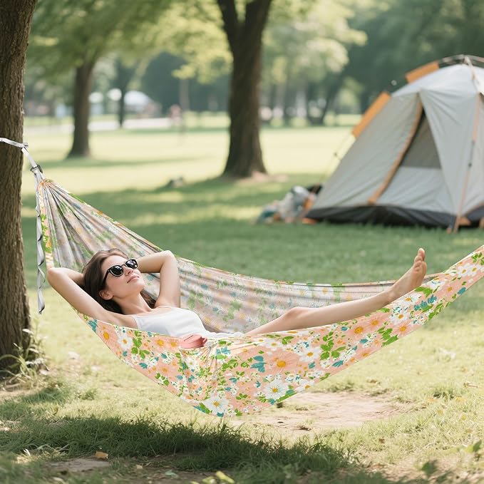Camping Hammock Outdoor Hammocks for Outside Flower Green Leave Beach Trees Portable Lightweight with Pockets Tree Straps Indoor