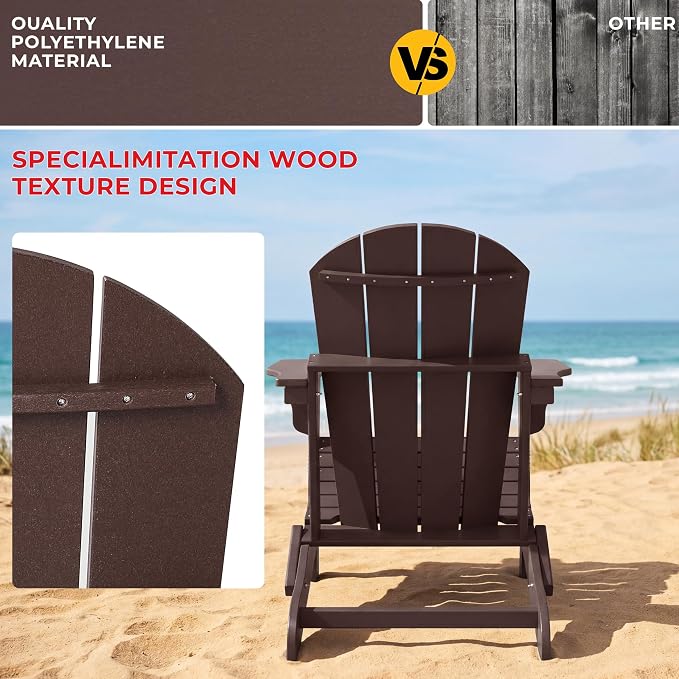 Costaelm Patio Conversation Set, 5 piece Balcony Furniture, Small Patio Firepit Furniture Outdoor Adirondack Square Coffee Table and Chair for Backyard Lawn Porch Pool Garden, Dark Brown