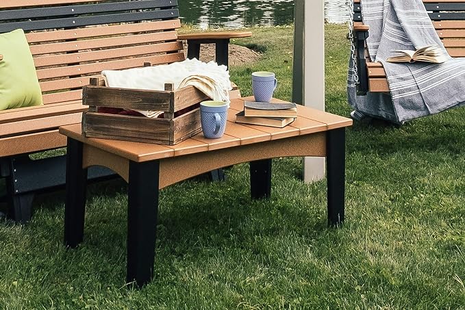 LuxCraft Island Coffee Table – HDPE Poly Lumber Outdoor Patio Table, Weather-Resistant Coastal Style, Low-Maintenance Durable Design (Weatherwood & Black)