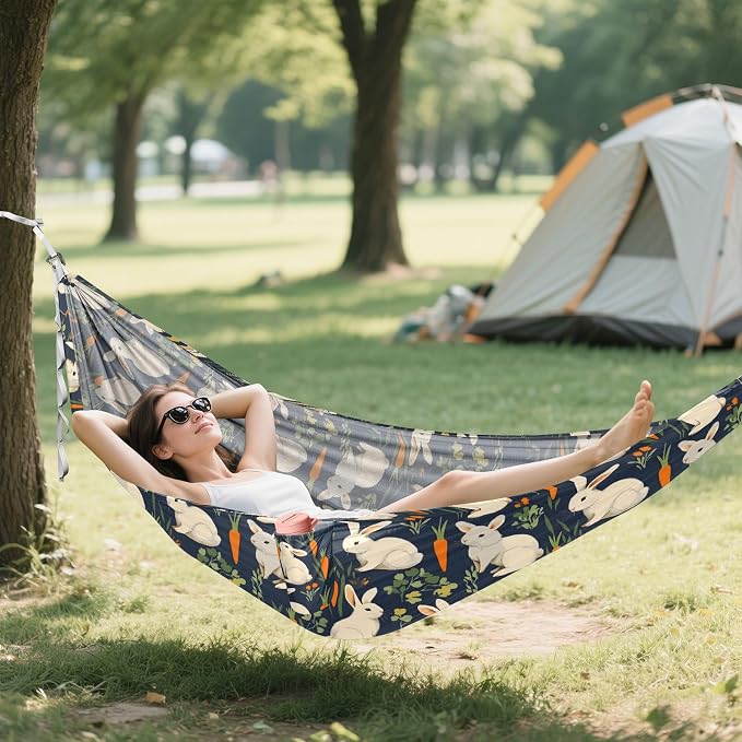 Camping Hammock Outdoor Hammocks for Outside Rabbits Carrots Beach Trees Portable Lightweight with Pockets Tree Straps Indoor