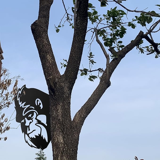17.5x11.4 IN Sasquatch Peek Metal Sign Bigfoot Yard Decor | Funny Big Foot Animal Cutout Plaque Sculpture Silhouette Tree Fence Garden Patio House Wall Porch Man Cave Cabin