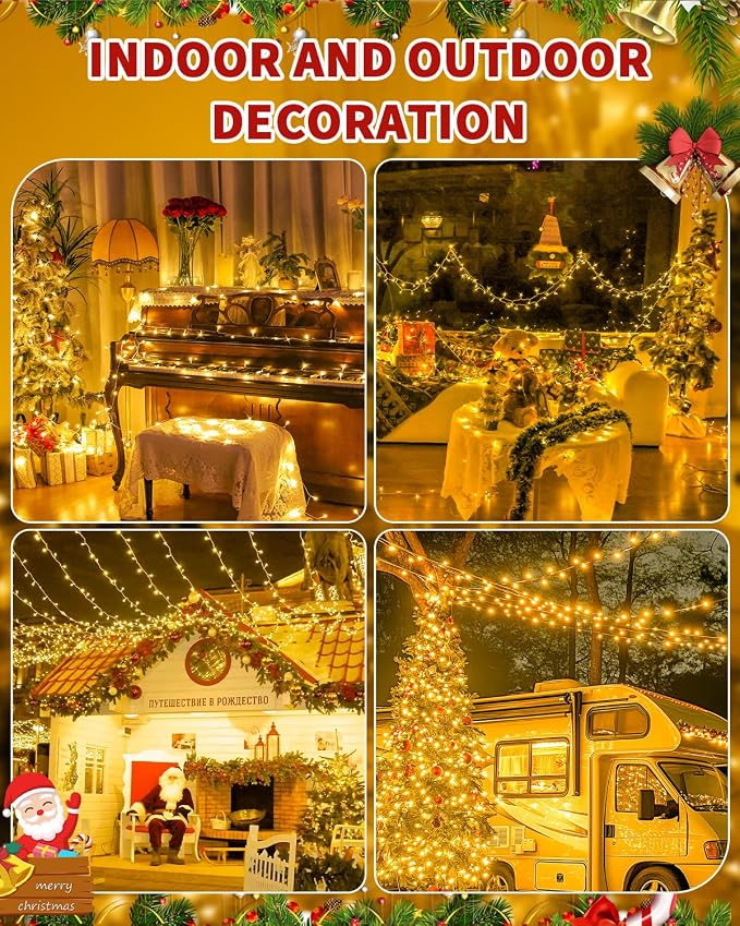 Christmas Lights String Outdoor Indoor, Xmas Tree Decorations Lights, Plug in Twinkle Fairy Light with Remote Timer Dimmable for Room Yard Holiday Party Wedding Decor (Warm White, 403FT 1200 LED)