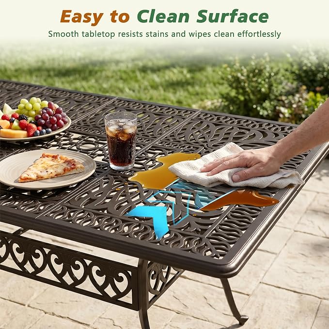 Patio Dining Table, Outdoor Patio Table with Umbrella Hole Bronze Square Cast Alluminum Patio Metal Dining Table, Outdoor Furniture for Backyard Lawn Balcony Deck (87" Rectangular)