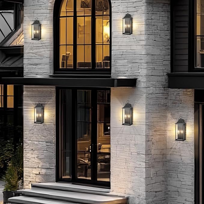 21In Outdoor Wall Light Fixture Wall Mount Dusk to Dawn Exterior Lighting Fixtures, Outside Light Fixtures for House Front Door Porch Coach Garage Lights Outdoor Wall Black E12 Socket