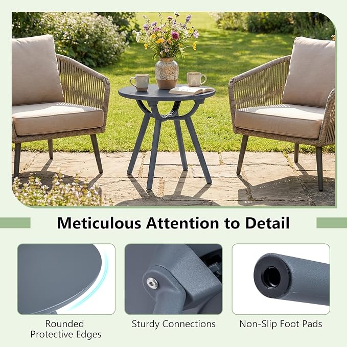 Tangkula Outdoor Side Table, 20" Round Patio Bistro Table, Outside Accent Coffee Table for Poolside, Balcony, Garden, Porch, Lawn (2 Pack,Gray)