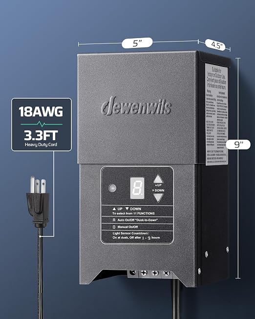 DEWENWILS 300W Low Voltage Landscape Lighting Transformer, 120V to 12/15V AC, Weatherproof Low Voltage Landscape Transformer with Photocell & Timer, Multi Zone Landscape Lighting Transformer